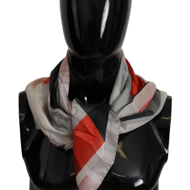 Costume National Gray Red Silk Shawl Foulard Wrap Scarf