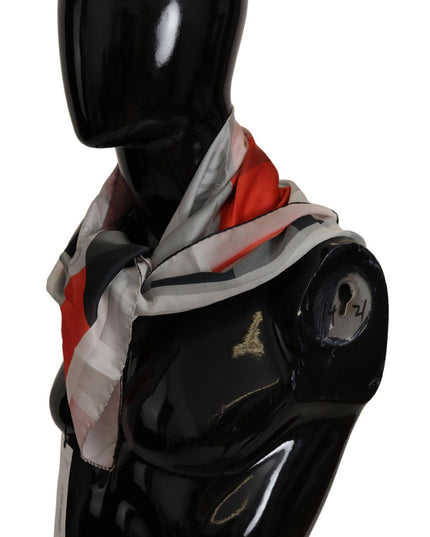 Costume National Gray Red Silk Shawl Foulard Wrap Scarf