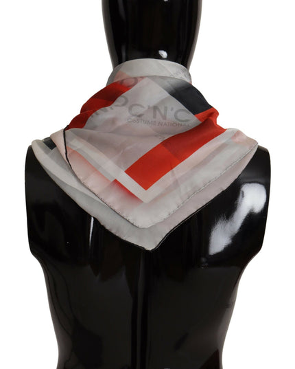 Costume National Gray Red Silk Shawl Foulard Wrap Scarf