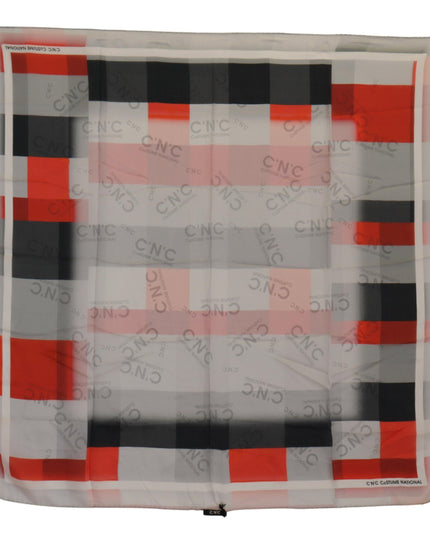 Costume National Gray Red Silk Shawl Foulard Wrap Scarf