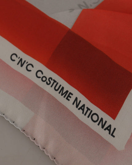 Costume National Gray Red Silk Shawl Foulard Wrap Scarf