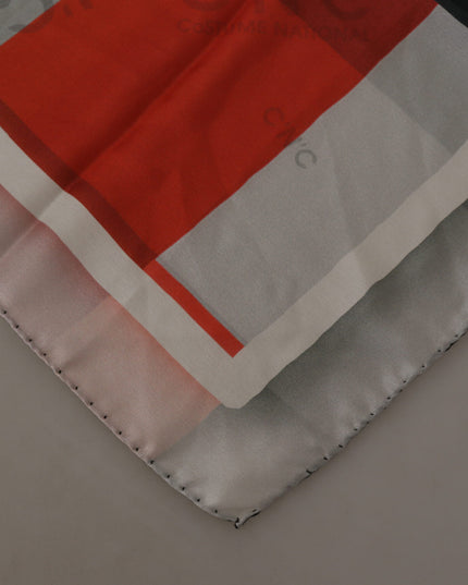 Costume National Gray Red Silk Shawl Foulard Wrap Scarf