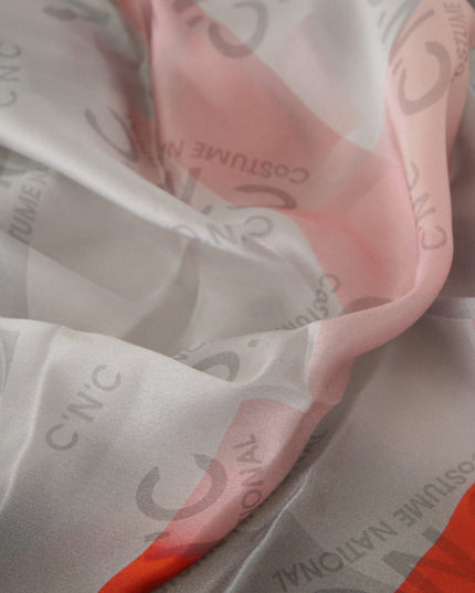 Costume National Gray Red Silk Shawl Foulard Wrap Scarf