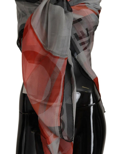 Costume National Gray Red Shawl Foulard Wrap  Scarf