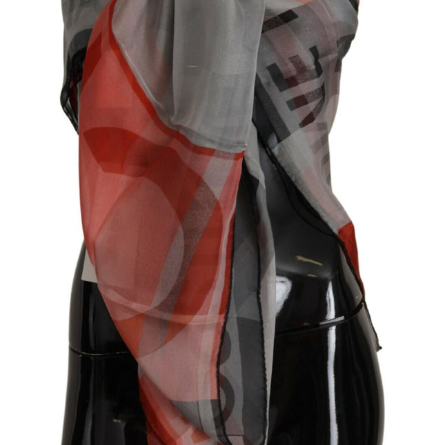 Costume National Gray Red Shawl Foulard Wrap  Scarf