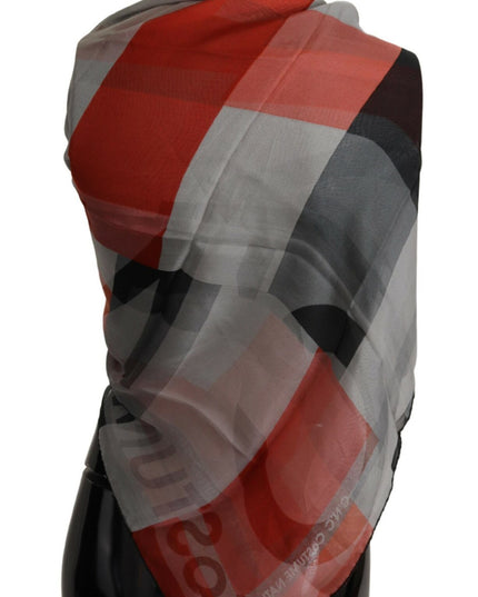 Costume National Gray Red Shawl Foulard Wrap  Scarf