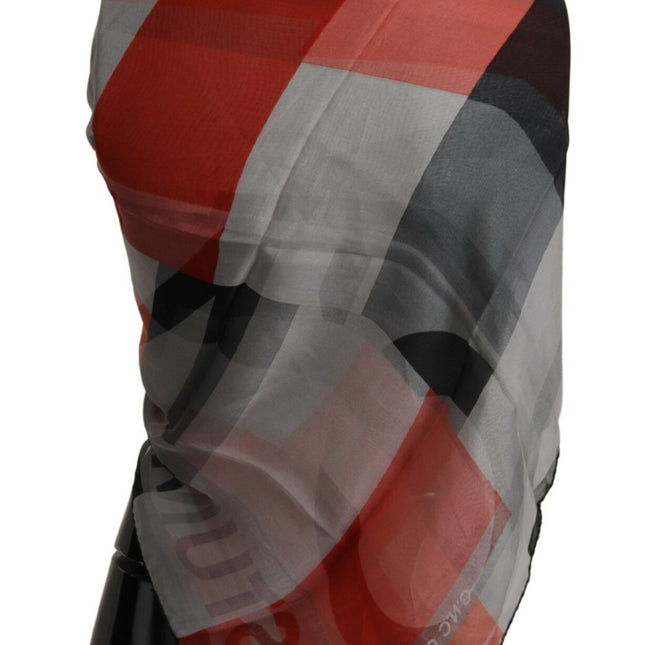 Costume National Gray Red Shawl Foulard Wrap  Scarf
