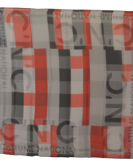 Costume National Gray Red Shawl Foulard Wrap  Scarf