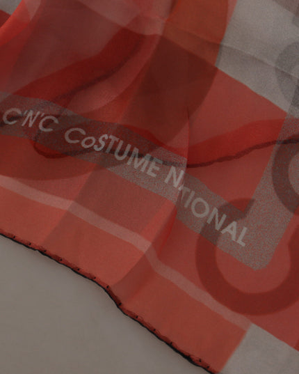 Costume National Gray Red Shawl Foulard Wrap  Scarf
