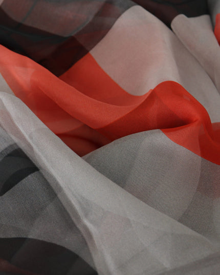 Costume National Gray Red Shawl Foulard Wrap  Scarf