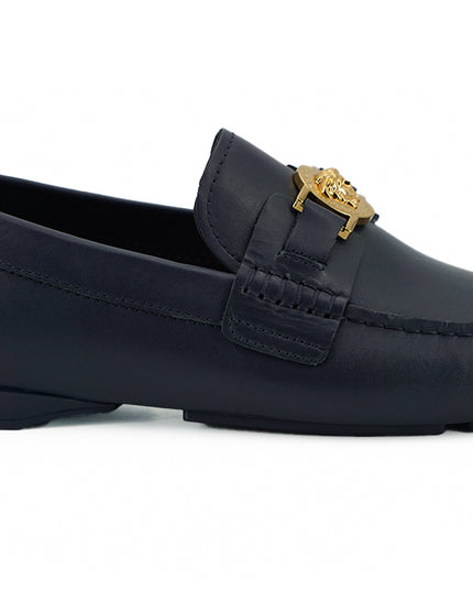 Versace Elegant Navy Blue Calf Leather Loafers