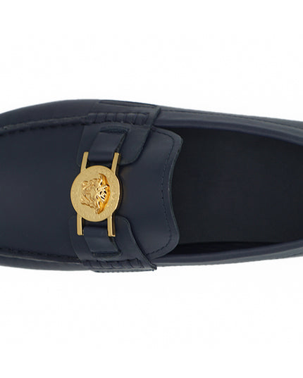 Versace Elegant Navy Blue Calf Leather Loafers