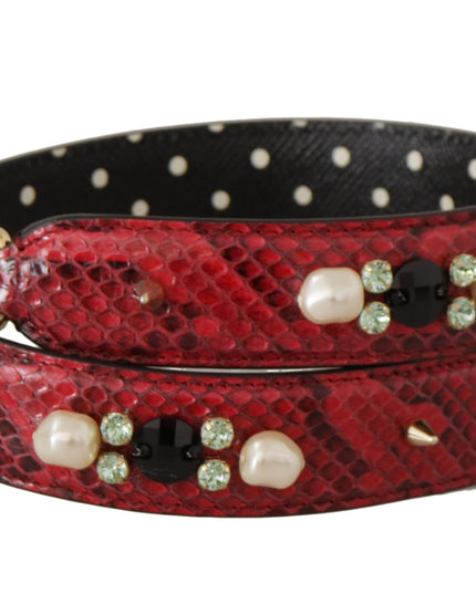 Dolce & Gabbana Red Exotic Leather Crystals Bag Shoulder Strap