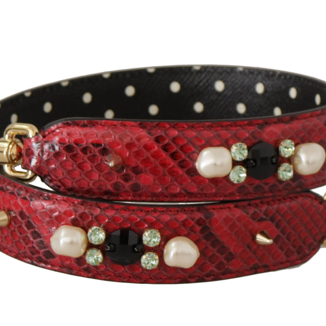 Dolce & Gabbana Red Exotic Leather Crystals Bag Shoulder Strap