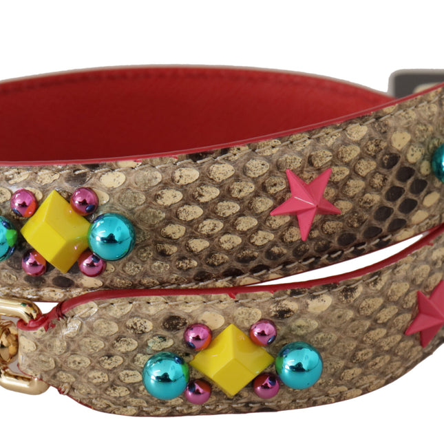Dolce & Gabbana Beige Python Leather Crystals Shoulder Strap