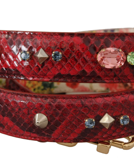 Dolce & Gabbana Red Exotic Leather Crystals Reversible Shoulder Strap