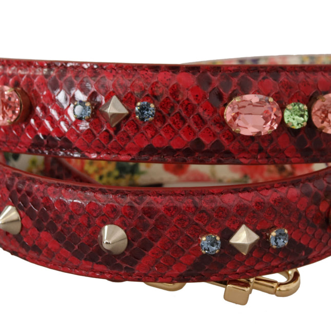 Dolce & Gabbana Red Exotic Leather Crystals Reversible Shoulder Strap