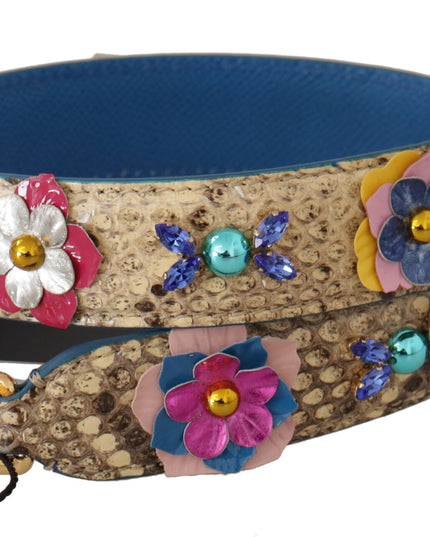 Dolce & Gabbana Beige Python Leather Floral Studded Shoulder Strap