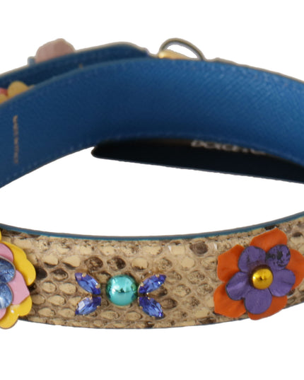 Dolce & Gabbana Beige Python Leather Floral Studded Shoulder Strap