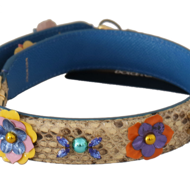 Dolce & Gabbana Beige Python Leather Floral Studded Shoulder Strap