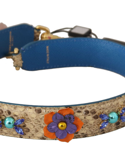 Dolce & Gabbana Beige Python Leather Floral Studded Shoulder Strap