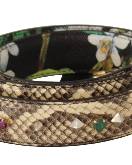 Dolce & Gabbana Beige Exotic Leather Crystals Reversible Shoulder Strap