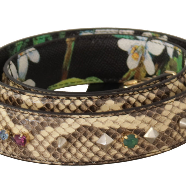 Dolce & Gabbana Beige Exotic Leather Crystals Reversible Shoulder Strap