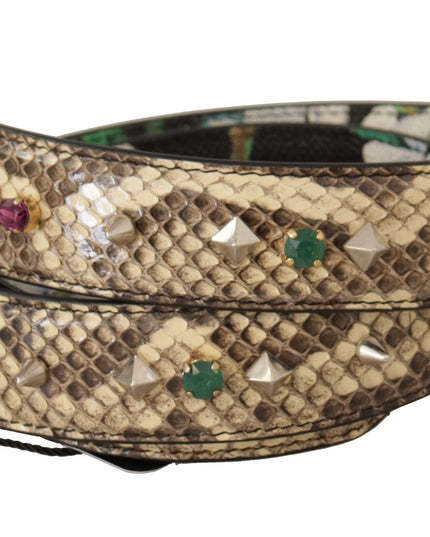 Dolce & Gabbana Beige Exotic Leather Crystals Reversible Shoulder Strap