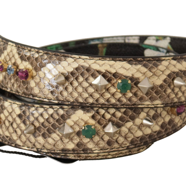 Dolce & Gabbana Beige Exotic Leather Crystals Reversible Shoulder Strap