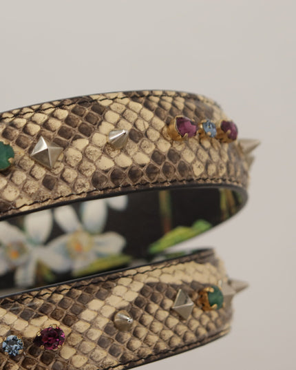 Dolce & Gabbana Beige Exotic Leather Crystals Reversible Shoulder Strap