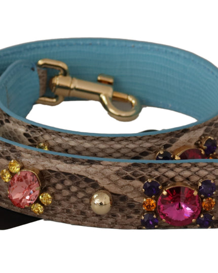 Dolce & Gabbana Brown Exotic Leather Crystals Shoulder Strap