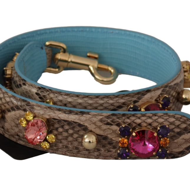 Dolce & Gabbana Brown Exotic Leather Crystals Shoulder Strap