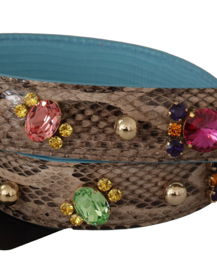 Dolce & Gabbana Brown Exotic Leather Crystals Shoulder Strap