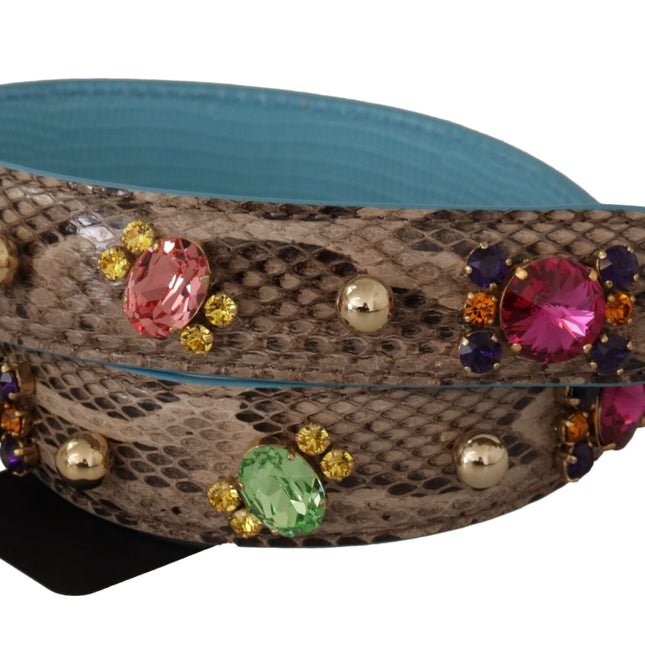 Dolce & Gabbana Brown Exotic Leather Crystals Shoulder Strap