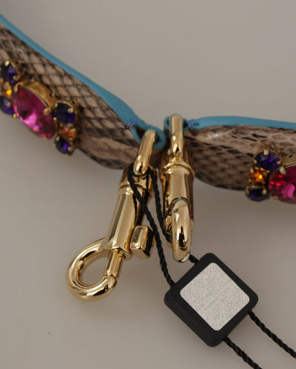 Dolce & Gabbana Brown Exotic Leather Crystals Shoulder Strap