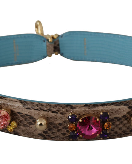 Dolce & Gabbana Brown Exotic Leather Crystals Shoulder Strap