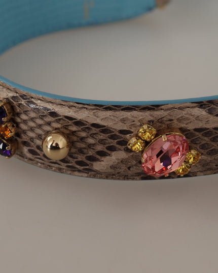 Dolce & Gabbana Brown Exotic Leather Crystals Shoulder Strap