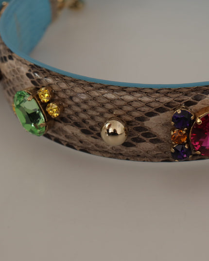 Dolce & Gabbana Brown Exotic Leather Crystals Shoulder Strap