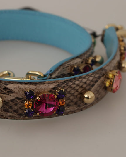 Dolce & Gabbana Brown Exotic Leather Crystals Shoulder Strap