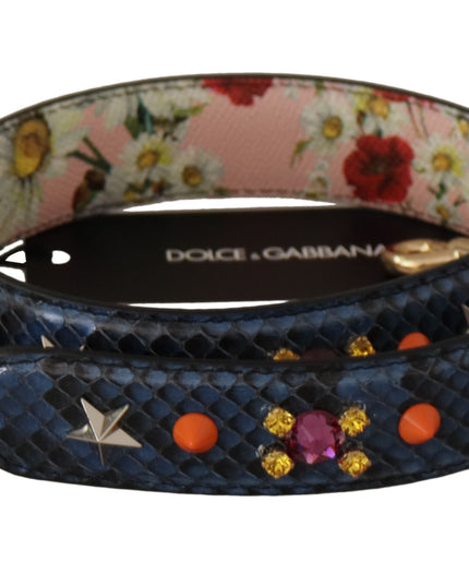 Dolce & Gabbana Blue Exotic Leather Crystals Reversible Shoulder Strap