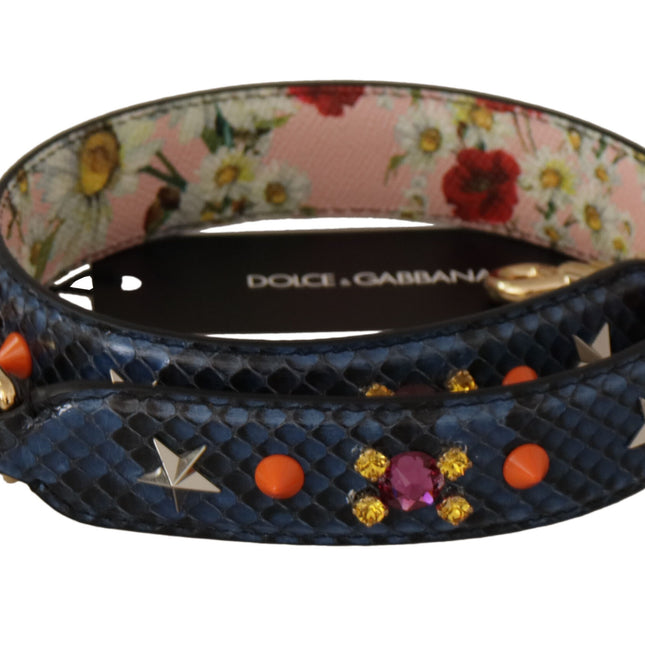 Dolce & Gabbana Blue Exotic Leather Crystals Reversible Shoulder Strap