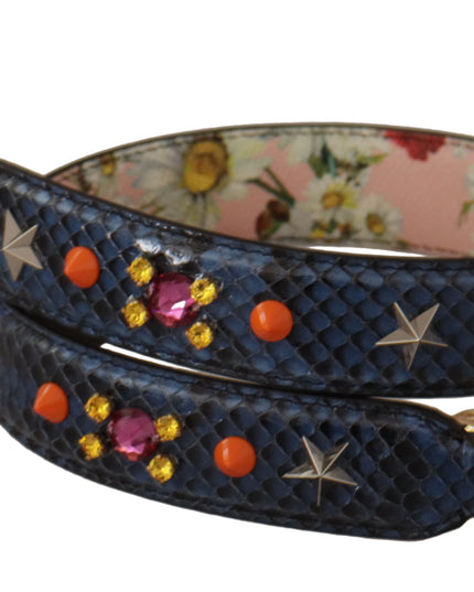 Dolce & Gabbana Blue Exotic Leather Crystals Reversible Shoulder Strap