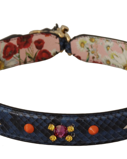 Dolce & Gabbana Blue Exotic Leather Crystals Reversible Shoulder Strap