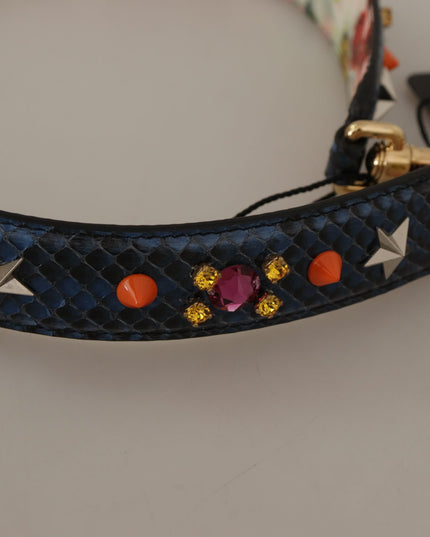 Dolce & Gabbana Blue Exotic Leather Crystals Reversible Shoulder Strap
