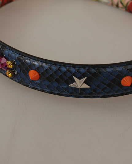 Dolce & Gabbana Blue Exotic Leather Crystals Reversible Shoulder Strap