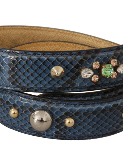 Dolce & Gabbana Blue Exotic Leather Crystals Shoulder Strap