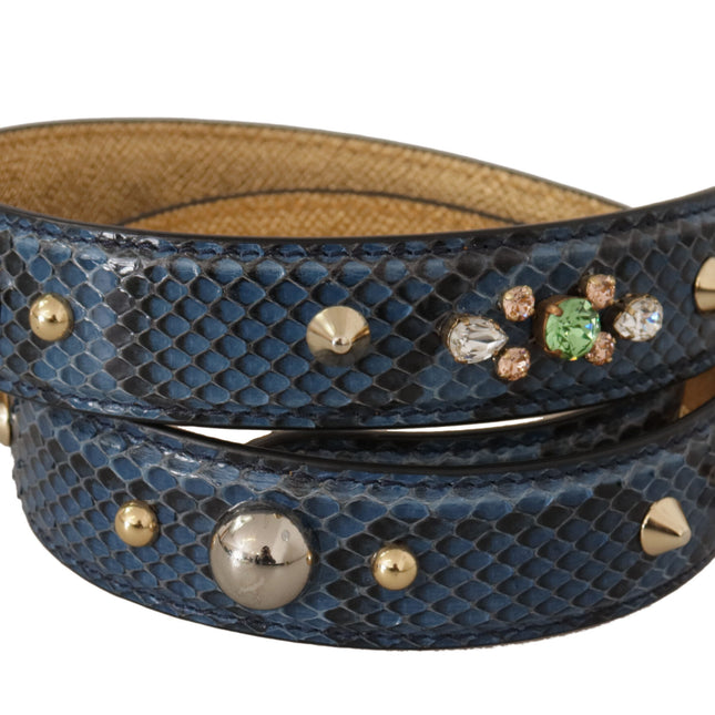 Dolce & Gabbana Blue Exotic Leather Crystals Shoulder Strap