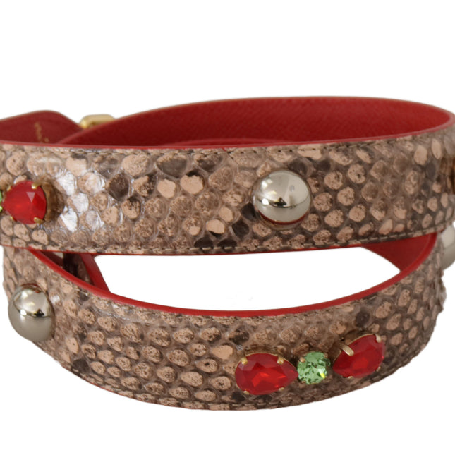 Dolce & Gabbana Brown Python Leather Crystals Shoulder Strap
