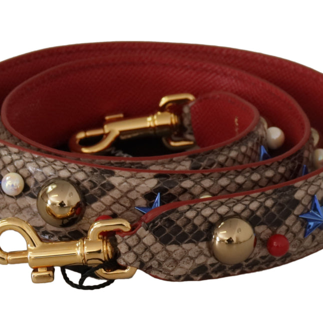 Dolce & Gabbana Brown Python Leather Studded Shoulder Strap