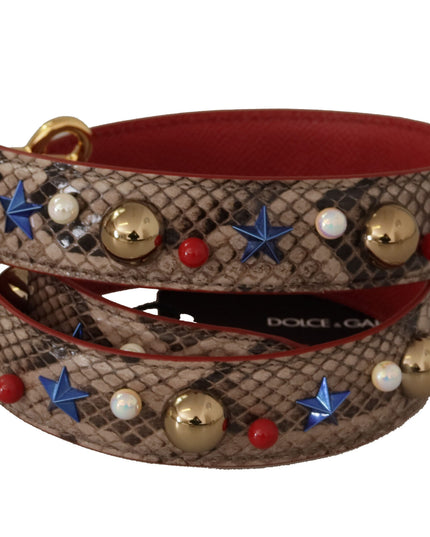 Dolce & Gabbana Brown Python Leather Studded Shoulder Strap